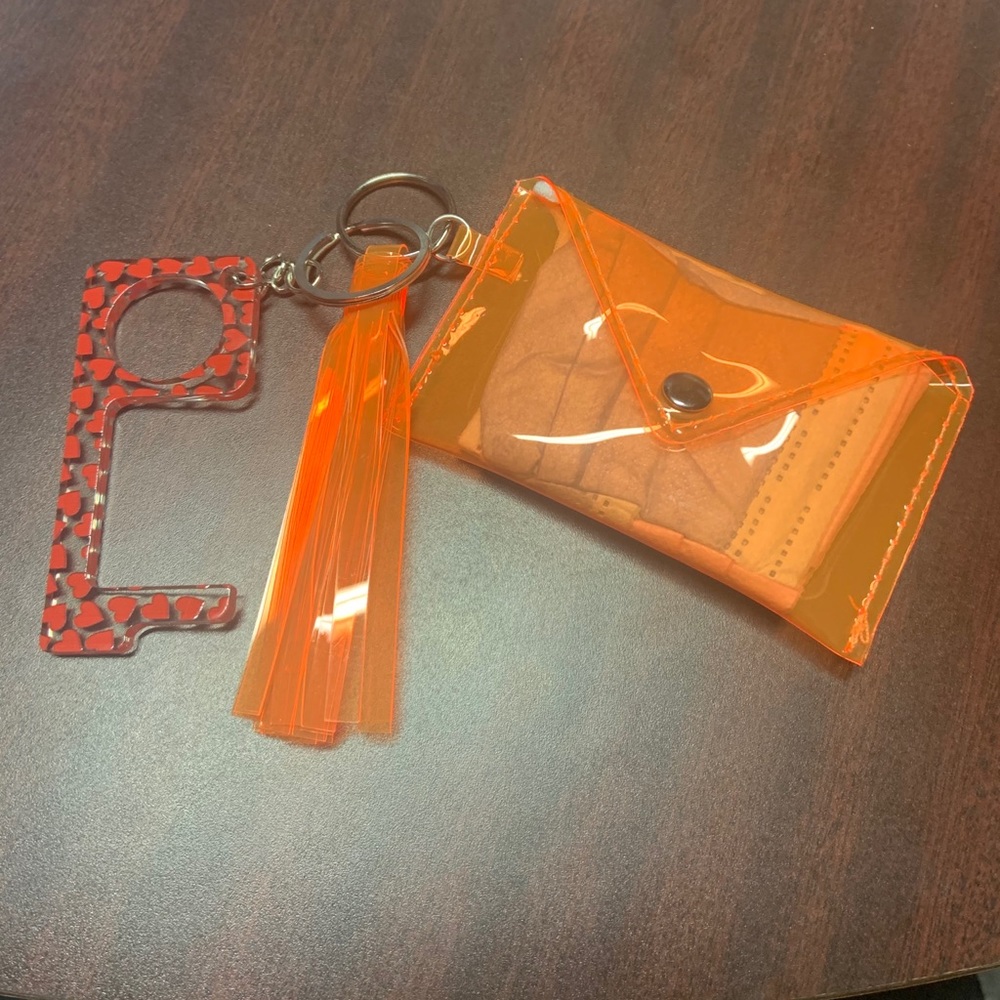 Mask carrier with Keychain touchless key pointer